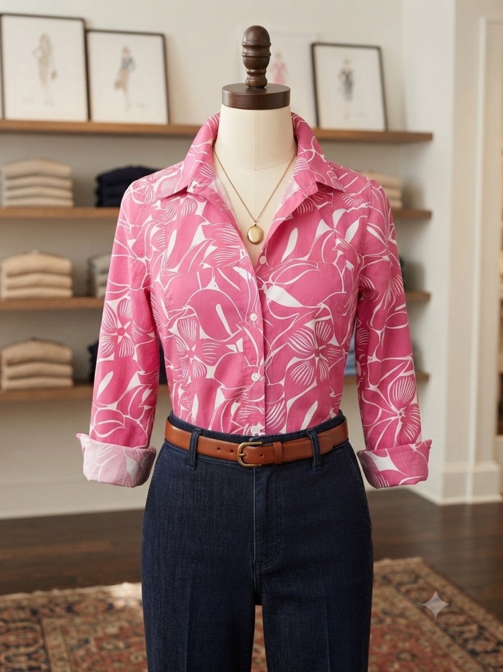 Craig Taylor Pink and White Floral Button-Down Shirt size XL